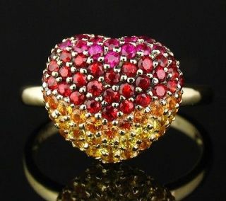   VIAN SIGNED 3.25 CT NATURAL RAINBOW SAPPHIRE PAVE HEART RING 14K GOLD