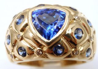 IMPRESSIVE LE VIAN 18K YELLOW GOLD TANZANITE DIAMOND RING