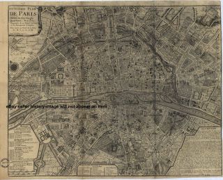 1710 LARGE DETAILED FRENCH MAP PARIS