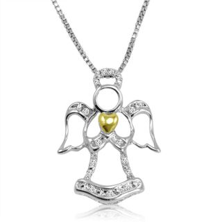 Sterling Silver and 14K Gold Diamond Angel Heart Necklace