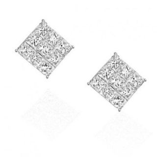 Square Invisible Cut Basket Men Stud Earrings in Silver