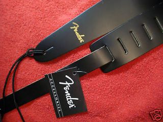 FENDER BLACK LEATHER GUITAR STRAP WITH GOLD LOGO   NEW