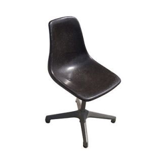 Vintage Dark Gray Fiberglass Shell Side Chair Swivel Aluminum Base 