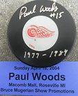 Paul Woods Detroit Red Wings AUTOGRAPHED STAT Puck COA