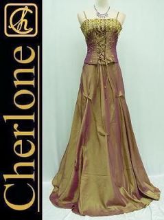   Plus Size Satin Gold Corset Lace Ball Gown Wedding/Evening Dress 20 22