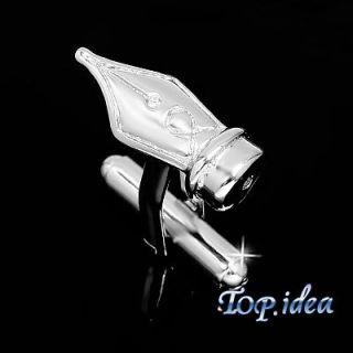   FOUNTAIN PEN NIB SILVER TONED STAINLESS STEEL WEDDING MENS CUFF LINKS