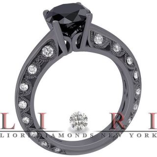 43 Ct Certified Natural Black Diamond Engagement Ring 14k Black Gold 