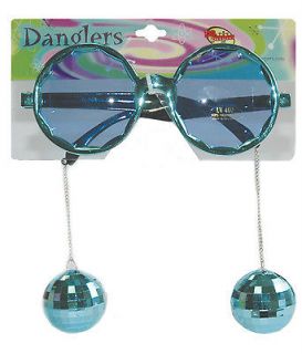 Disco Dangling Ball Dancer Hippie Adult Kids 70s Style Blue Glasses 