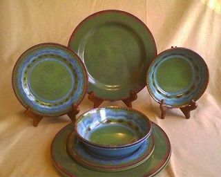 31 Piece GREEN Blue Tuscan Southwest Stoneware Look Melamine Dish Bowl 