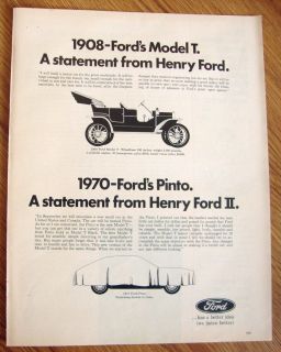1970 Ford Pinto Ad 1908 Model T Statement from Henry Ford & Henry Ford 