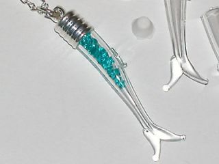 pc. Glass Mermaid fish tail bottle vial charm pendant for necklace*~