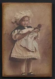 Wood Magnet~Doll~Antique Baby Bottle~Little Girl~Vintage Style Photo 