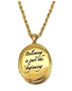 Disney Couture Gold Tinkerbell Believe Locket Necklace