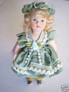 Collectible Porcelain Bridesmaid Doll  Green Dress +Hat