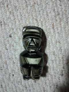 Black gold sheen obsidian hand carved statue Mexican Aztec