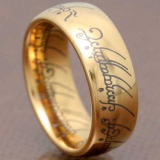 Lord of the Rings 8mm Gold Plated Tungsten Carbide ONE Ring LOTR Mens 