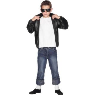 Kids Boys Black Licensed Grease T Bird Jacket fancy Dress Costume
