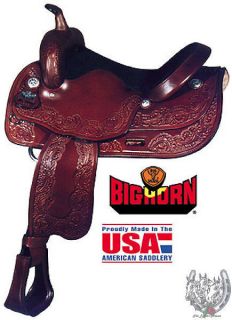 Big Horn 16 Tooled Draft Horse Saddle with Suede Padded Seat