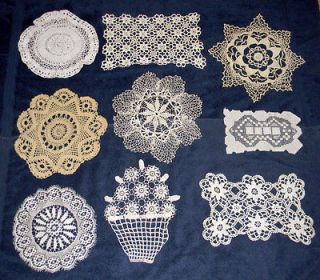 VINTAGE LOT 21 HAND CROCHETED DOILIES OFF WHITE ECRU VARIOUS SHAPES 