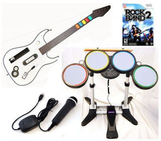 NEW Nintendo Wii ROCK BAND 2 Game Set w/Wireless Guitar Drums Mic 