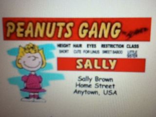   card of SALLY of Charlie Brown PEANUTS GANG novelty Drivers License