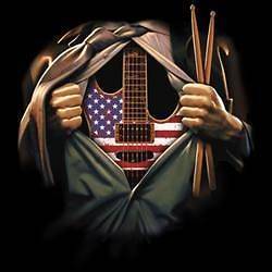   Music In Me American Guitar Drum Stick Heart Rib Cage Cord USA Pride
