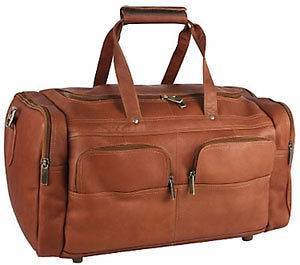   Vaquetta Leather Two Pocket Duffel / Gym Bag Carry On Luggage 302 TAN