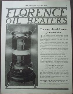 1916 vintage Ad Florence Oil Heaters by Central Oil & Gas Stove 