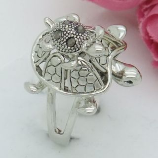   Stretch Rotatable Son Turtle Crystals Ring Jewelry US Size 6.5 7.5