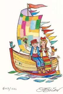   OBICAN CHILDRENS LOVE BOAT S/N COLORFUL EASTERN EUROPEAN LITHOGRAPH