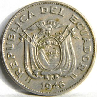 ECUADOR 1946 copper nickel 20 Centavos, 1 year type; AU