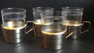 JENAER bauhaus LOT 6 GLAS mainz schott GERMAN glass BRASS CUP HOLDER 
