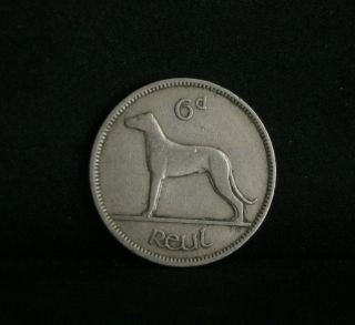   Ireland 1946 World Coin Irish Harp Wolfhound Rare KM13a Eire six d