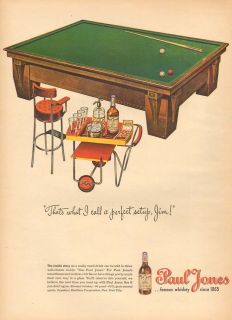 1940s vintage BILLIARDS Pool Table CUE Ball PAUL JONES Whiskey BAR 