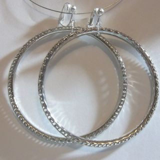 CLIP ON 3 Silver Tone Large Hoop Fashion Non  Pierced Earrings (H328 