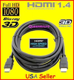   HDMI 1.4 HD 3D High Speed Ethernet Cable XBox Blu Ray HDTV LCD LED PS3