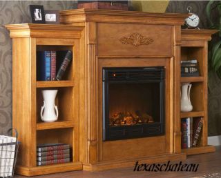 FREESTANDING OAK ELECTRIC FIREPLACE TV STAND WOOD CABINET BOOKCASE NEW