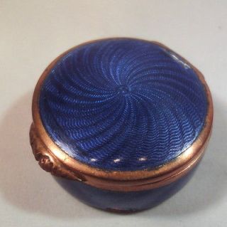   Vintage Cobalt Blue Enamel Guilloche Victorian Pill Trinket Snuff Box