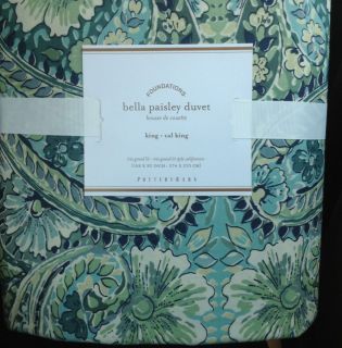Pottery Barn Bella Paisley Cal / King Duvet Cover & 2 Shams Blue New