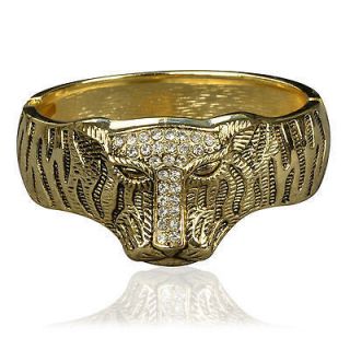 18K Gold GP Crystal Tiger Head Awesome Charm Bangle Bracelet A211K