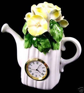 Excalibur Teapot Flower Kitchen Clock Quartz Ceramic