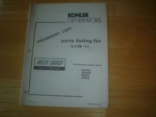 Kohler Generators Parts Listing For 12.5 KW RV Blue Bird Body Company 