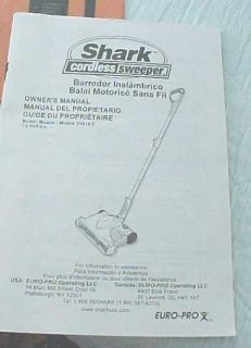 SHARK CORDLESS SWEEPER OWNER MANUA LFOR MODEL UV610C