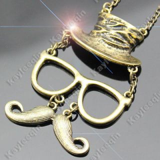   Mustache Glasses Cowboy Hat Hinged Magic Face Pendant Necklace