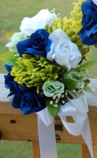 Church Pew Flower.Wedding Bouquet Bridal Flower arrangementRoyal Blue 