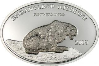 Mongolia 2005 Snow Leopard 500 Tugrik Silver Niobium Bimetal Coin 