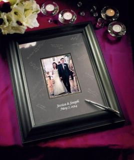   Wedding Guest Book Signature Picture Frame w/ Engraving Scribe Pen