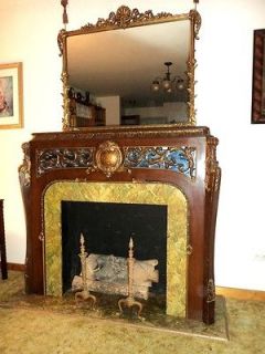 Gilt Ornate Carved Wood Rococo Fireplace Mantel 1920s With Mirror