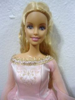 Barbie Doll in Pink gown with gold & Blue Design, used item in good 