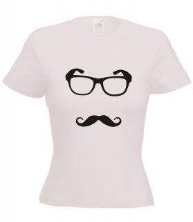 Moustache Womens Nerd Glasses Fitted T Shirt   T shirt Ladies mustache 